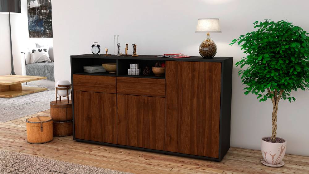 Stil Zeit Möbel Sideboard Editta, Walnuss (136x79x35cm) Lagerräumung