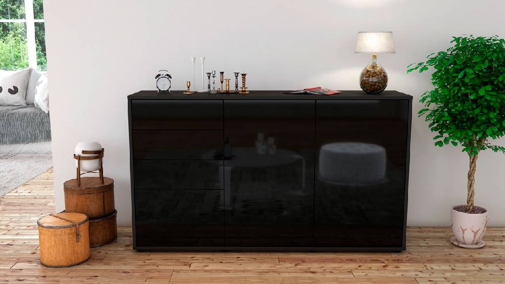 Stil Zeit Möbel Sideboard Dorentina, Schwarz (136x79x35cm) Saisonale Angebote