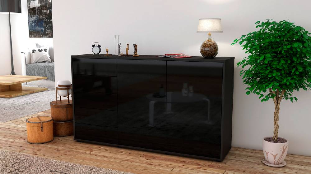 Stil Zeit Möbel Sideboard Dorentina, Schwarz (136x79x35cm) Saisonale Angebote