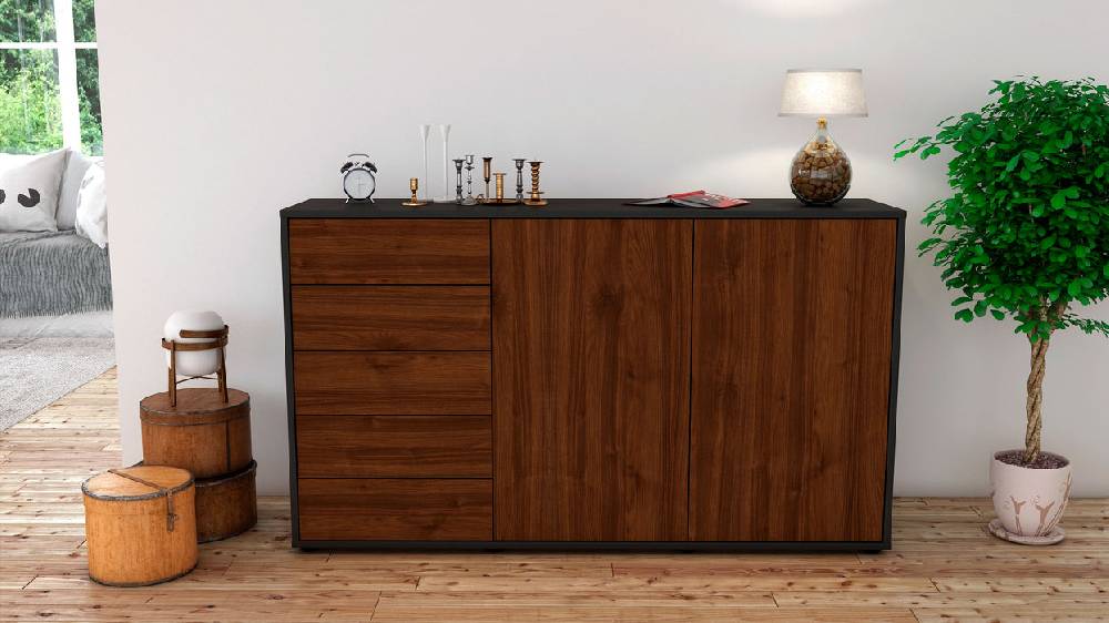Stil Zeit Möbel Sideboard Dorentina, Walnuss (136x79x35cm) Räumungsverkauf