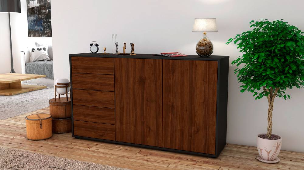 Stil Zeit Möbel Sideboard Dorentina, Walnuss (136x79x35cm) Räumungsverkauf