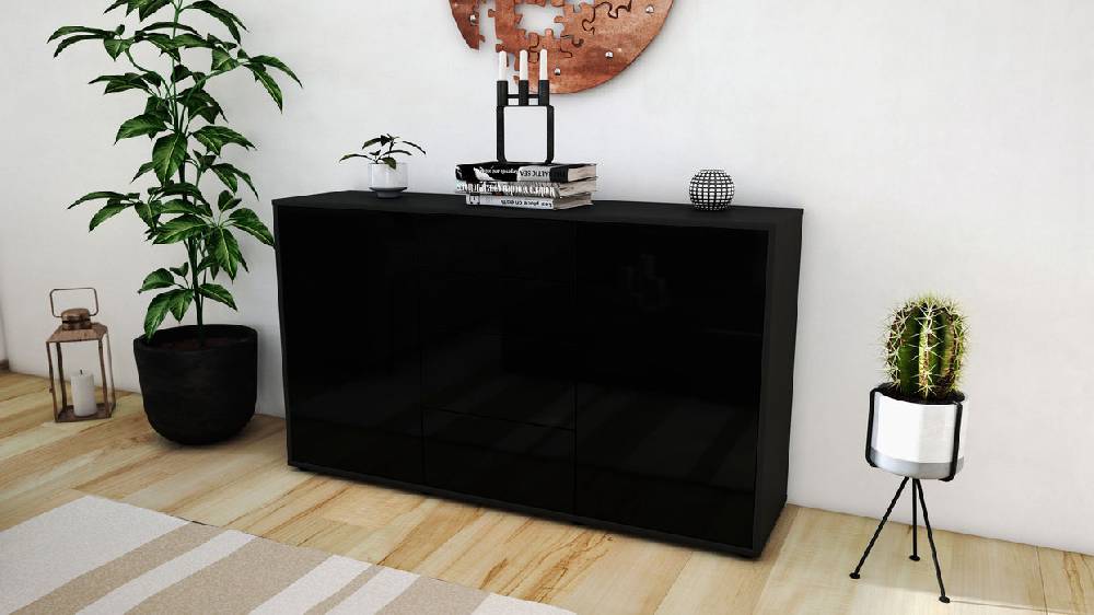 Stil Zeit Möbel Sideboard Donna, Schwarz (136x79x35cm) Riesige Ersparnisse