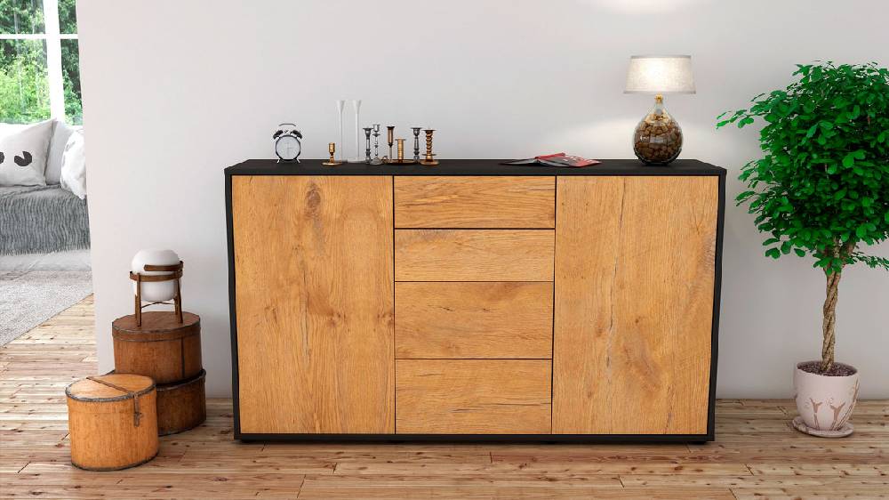 Stil Zeit Möbel Sideboard Donna, Eiche (136x79x35cm) Tiefpreis