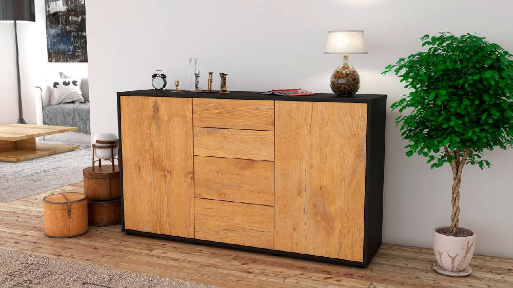 Stil Zeit Möbel Sideboard Donna, Eiche (136x79x35cm) Tiefpreis