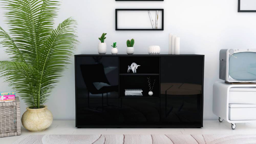 Stil Zeit Möbel Sideboard Diellza, Schwarz (136x79x35cm) Letzte 3 Tage