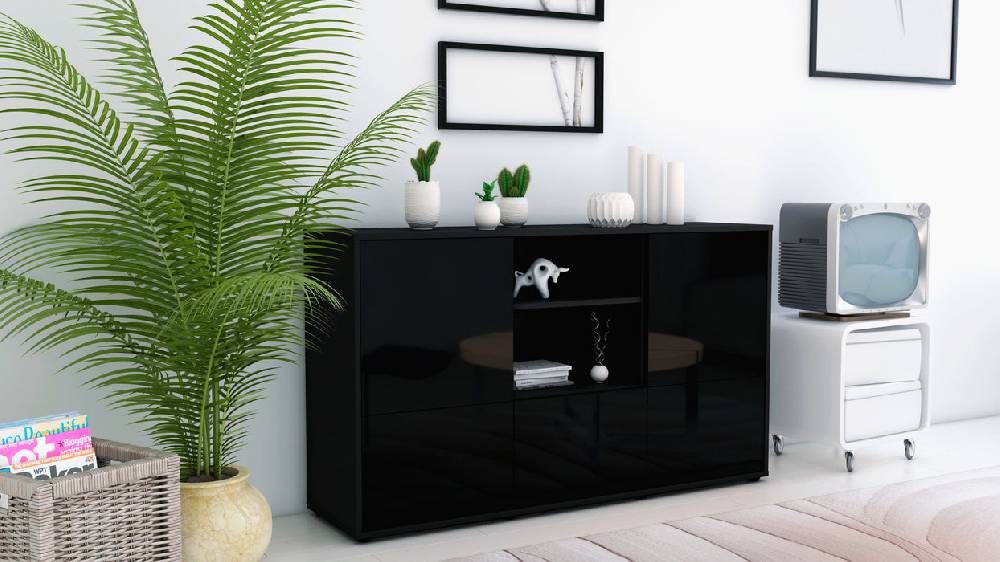Stil Zeit Möbel Sideboard Diellza, Schwarz (136x79x35cm) Letzte 3 Tage