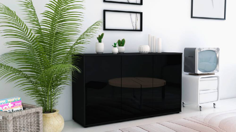 Stil Zeit Möbel Sideboard Delia, Schwarz (136x79x35cm) Letzter Tag