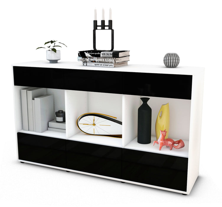 Stil Zeit Möbel Sideboard Efisia, Schwarz (136x79x35cm)