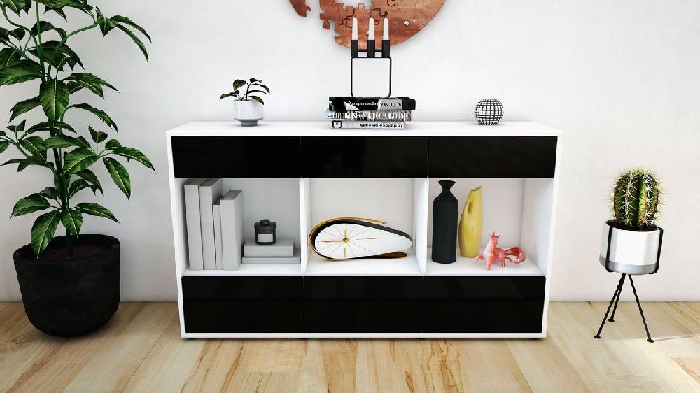 Stil Zeit Möbel Sideboard Efisia, Schwarz (136x79x35cm) Vierteljährliche Förderung