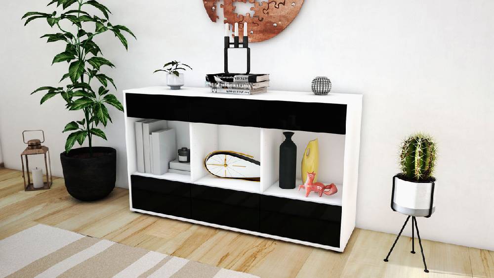 Stil Zeit Möbel Sideboard Efisia, Schwarz (136x79x35cm) Vierteljährliche Förderung