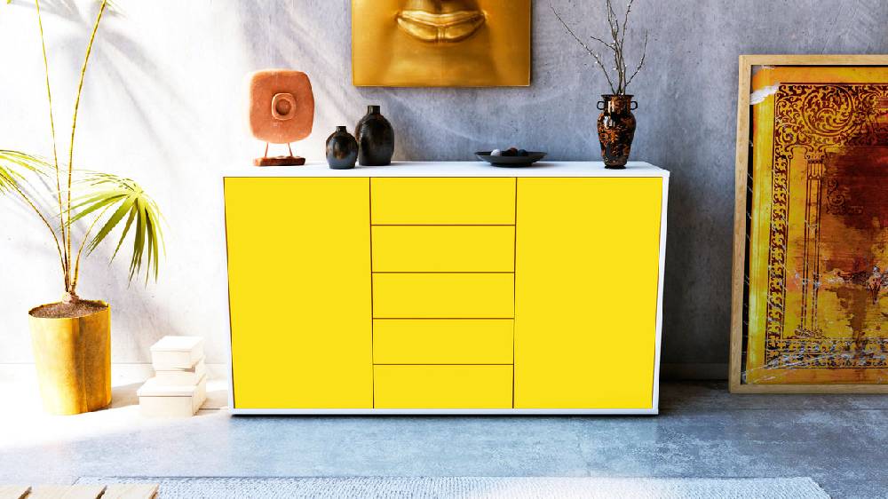 Stil Zeit Möbel Sideboard Dorelly, Gelb (136x79x35cm) Fabrikladen