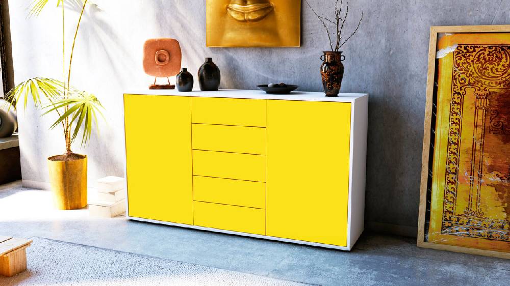 Stil Zeit Möbel Sideboard Dorelly, Gelb (136x79x35cm) Fabrikladen
