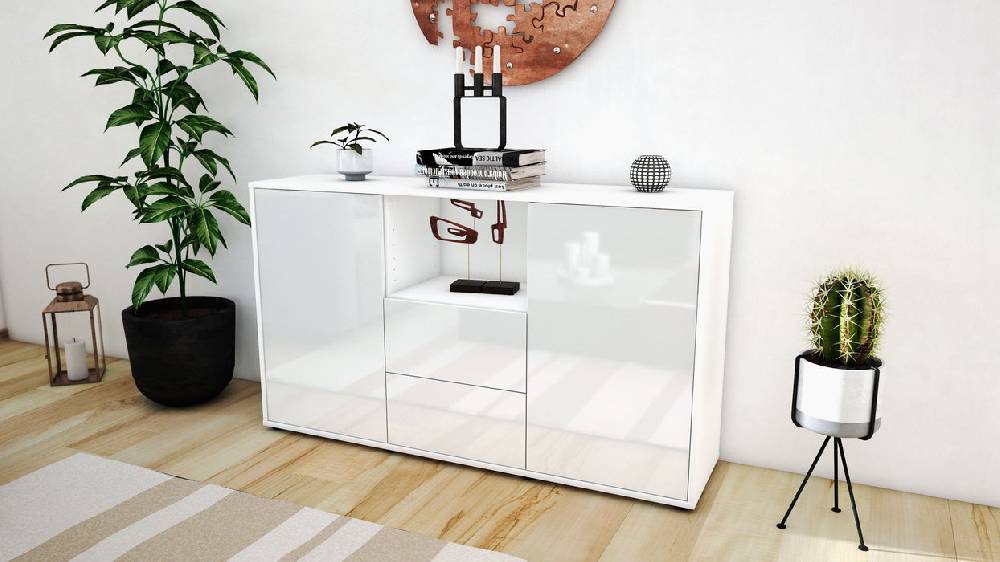 Stil Zeit Möbel Sideboard Donika, Weiß (136x79x35cm) Rabatte dieses Monats