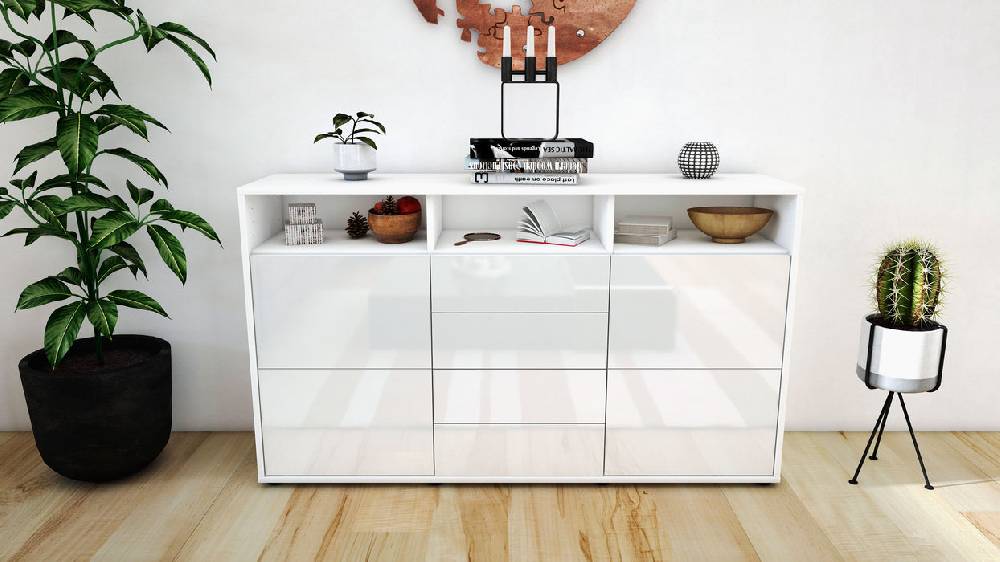 Stil Zeit Möbel Sideboard Donabella, Weiß (136x79x35cm) Outlet