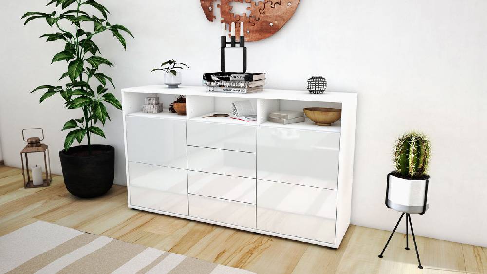 Stil Zeit Möbel Sideboard Donabella, Weiß (136x79x35cm) Outlet
