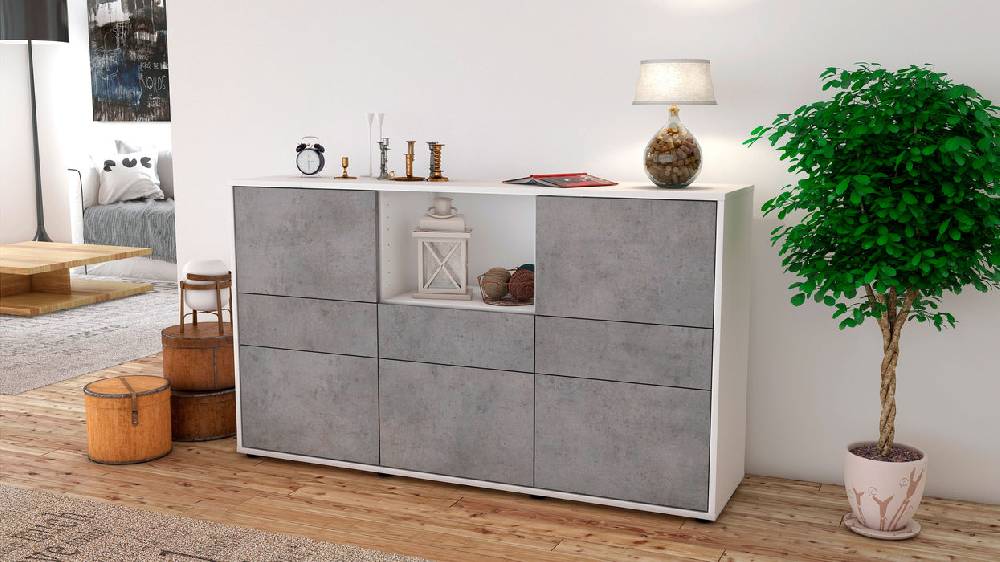 Stil Zeit Möbel Sideboard Dominika, Beton (136x79x35cm) Verkauf