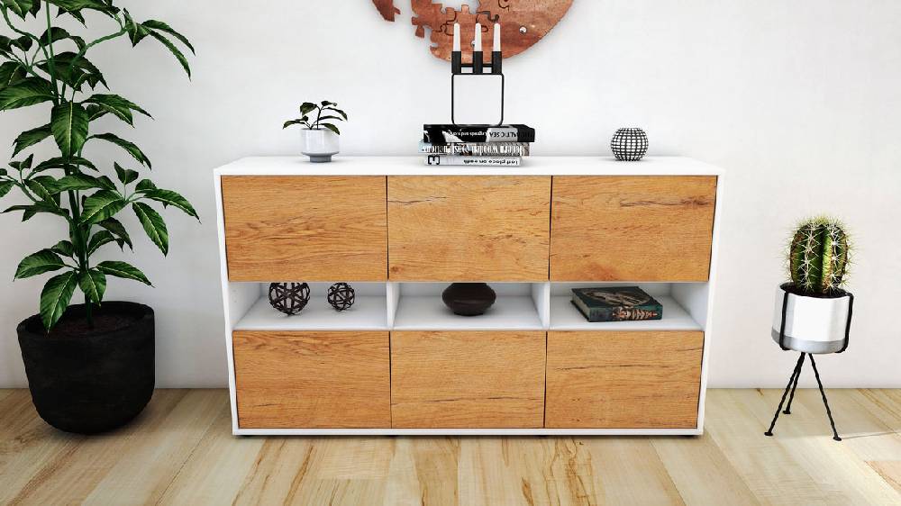 Stil Zeit Möbel Sideboard Diletta, Eiche (136x79x35cm) im Angebot