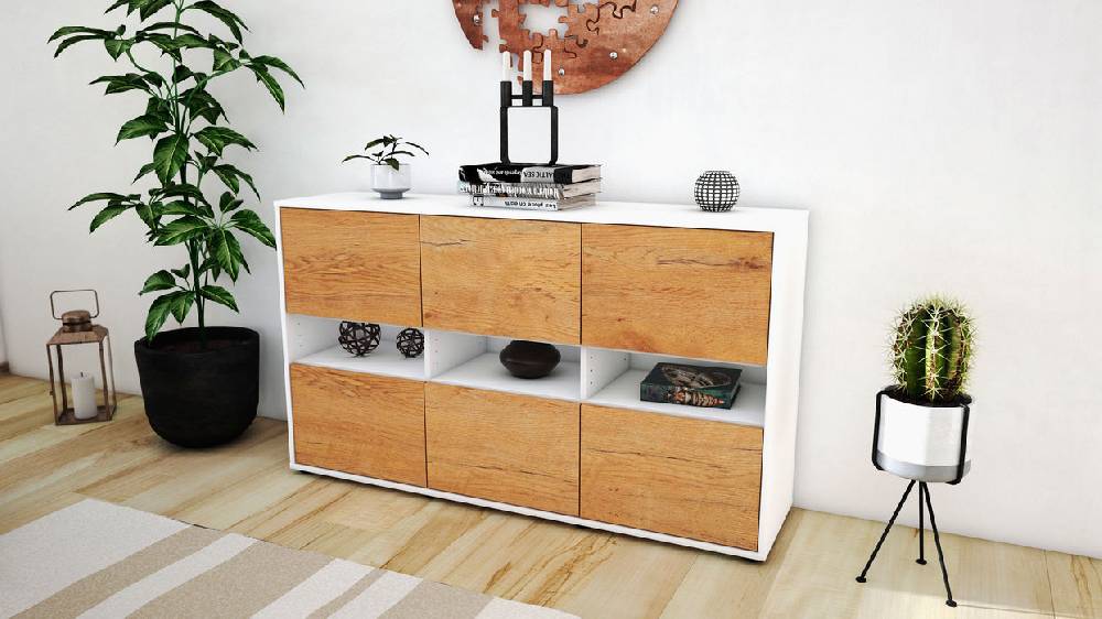 Stil Zeit Möbel Sideboard Diletta, Eiche (136x79x35cm) im Angebot