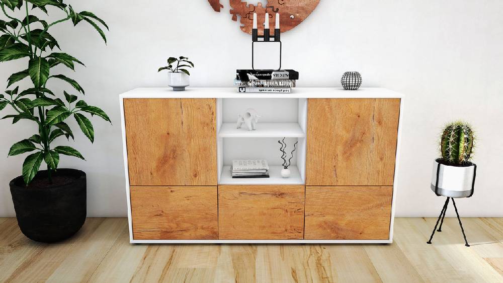 Stil Zeit Möbel Sideboard Diellza, Eiche (136x79x35cm) Schlussverkauf