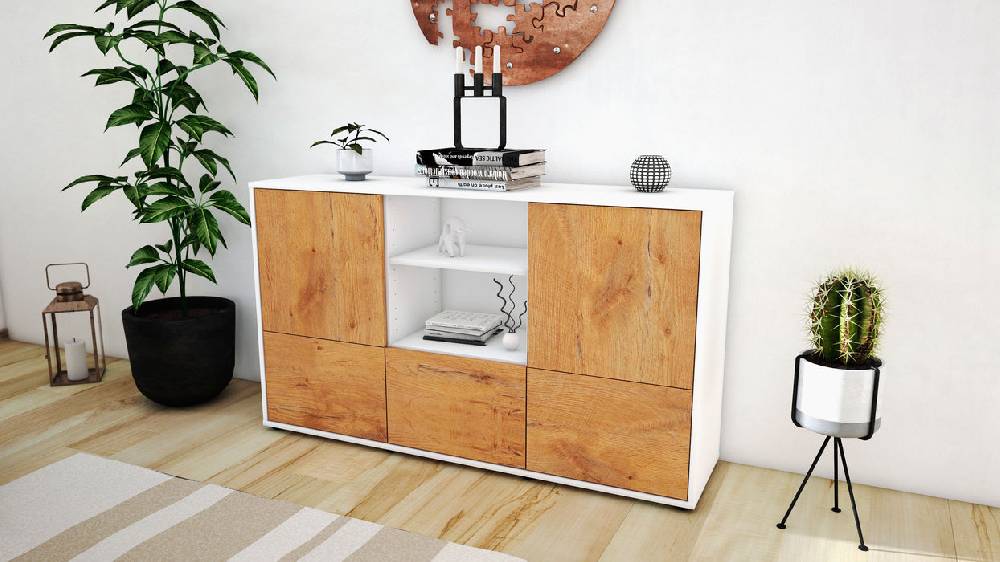 Stil Zeit Möbel Sideboard Diellza, Eiche (136x79x35cm) Schlussverkauf