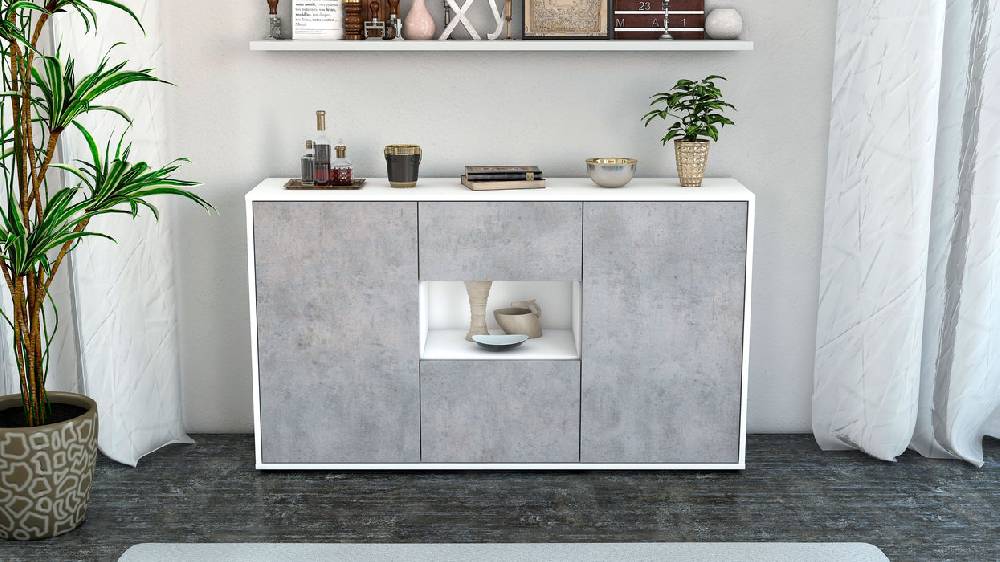 Stil Zeit Möbel Sideboard Denise, Beton (136x79x35cm) Blitzverkäufe