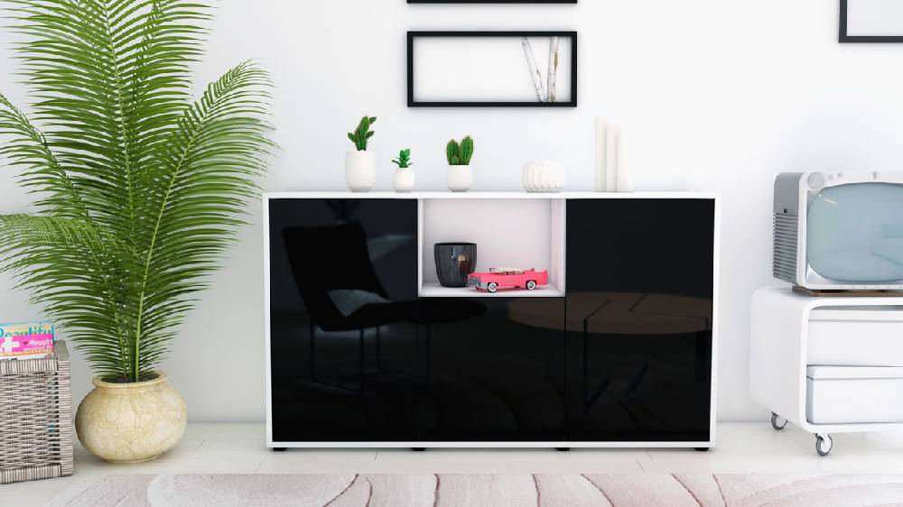 Stil Zeit Möbel Sideboard Demetria, Schwarz (136x79x35cm) Kostenloser Versand