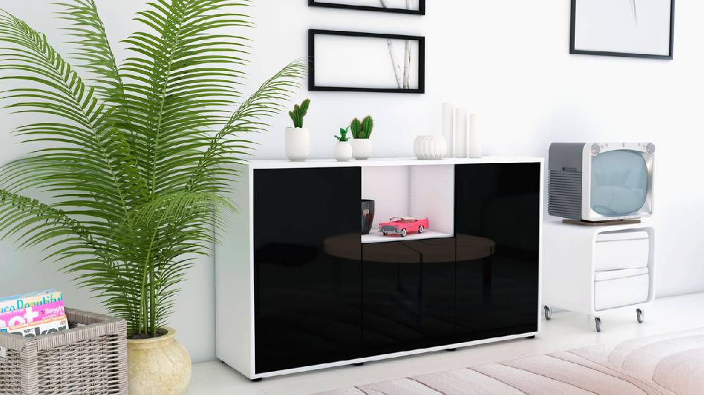 Stil Zeit Möbel Sideboard Demetria, Schwarz (136x79x35cm) Kostenloser Versand