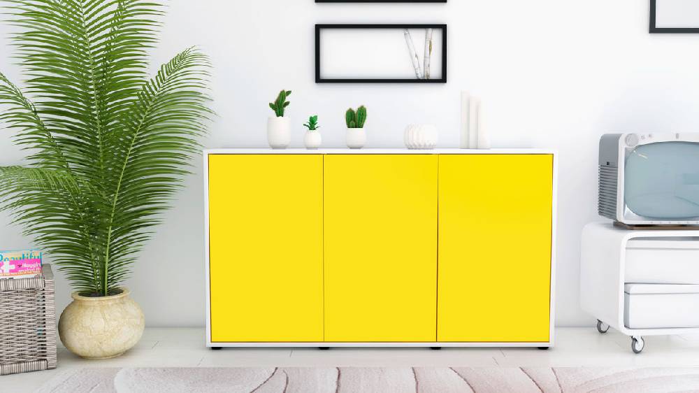 Stil Zeit Möbel Sideboard Delia, Gelb (136x79x35cm) Fabrik Onlineshop