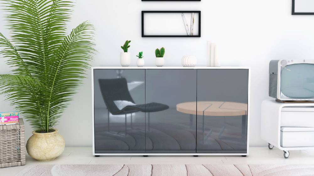 Stil Zeit Möbel Sideboard Delia, Grau (136x79x35cm) Fabrikpreis