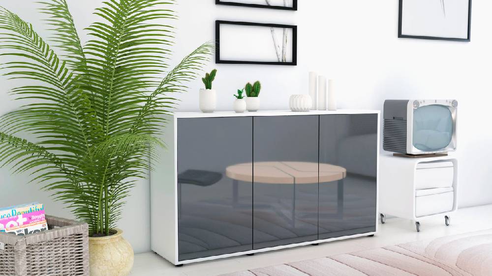 Stil Zeit Möbel Sideboard Delia, Grau (136x79x35cm) Fabrikpreis