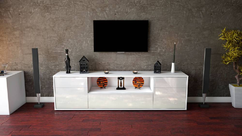 Stil Zeit Möbel Lowboard Biggi, Weiß (180x49x35cm) Großer Ausverkauf