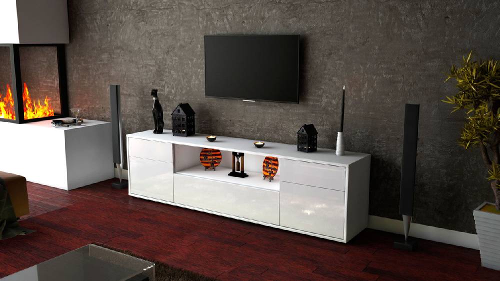Stil Zeit Möbel Lowboard Biggi, Weiß (180x49x35cm) Großer Ausverkauf