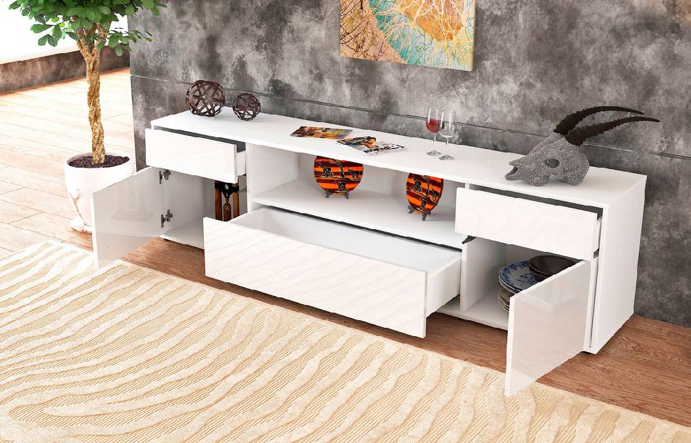 Stil Zeit Möbel Lowboard Biggi, Weiß (180x49x35cm) Großer Ausverkauf