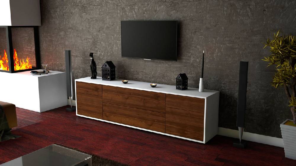 Stil Zeit Möbel Lowboard Bibiane, Walnuss (180x49x35cm) Begrenztes Angebot