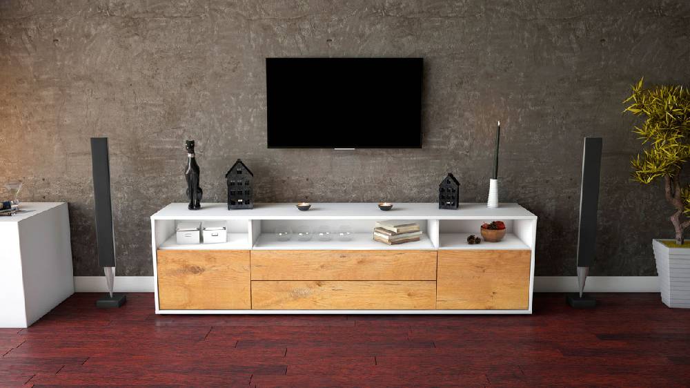 Stil Zeit Möbel Lowboard Biancaneve, Eiche (180x49x35cm) Exklusivangebot