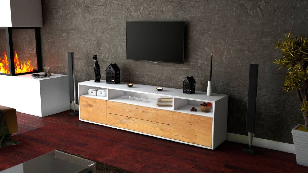 Stil Zeit Möbel Lowboard Biancaneve, Eiche (180x49x35cm) Exklusivangebot