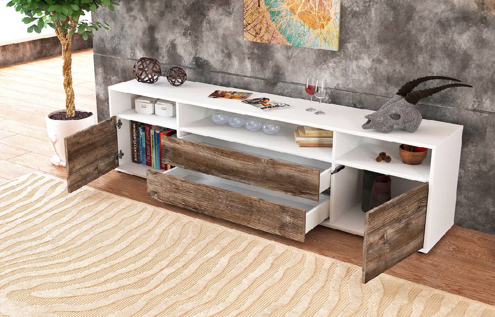 Stil Zeit Möbel Lowboard Biancaneve, Eiche (180x49x35cm) Exklusivangebot