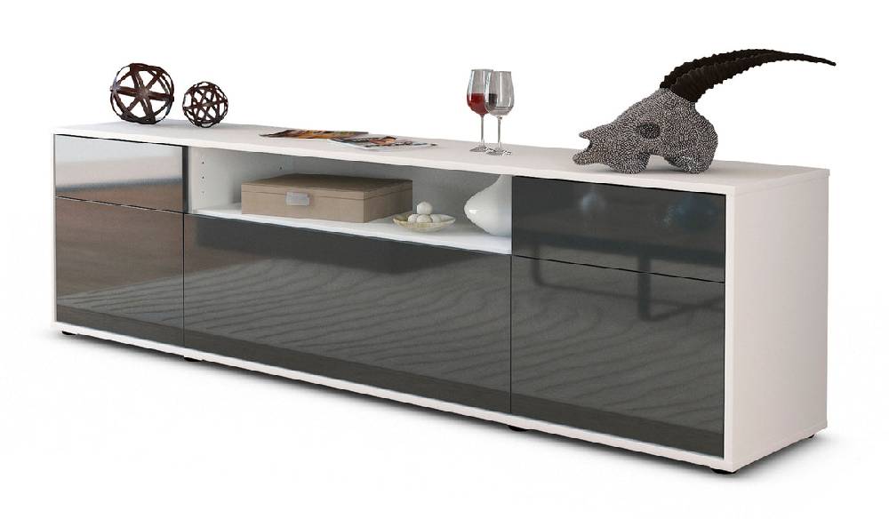 Stil Zeit Möbel Lowboard Bernadetta, Grau (180x49x35cm) Preisnachlass