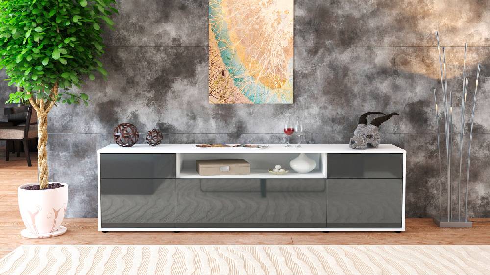 Stil Zeit Möbel Lowboard Bernadetta, Grau (180x49x35cm) Preisnachlass