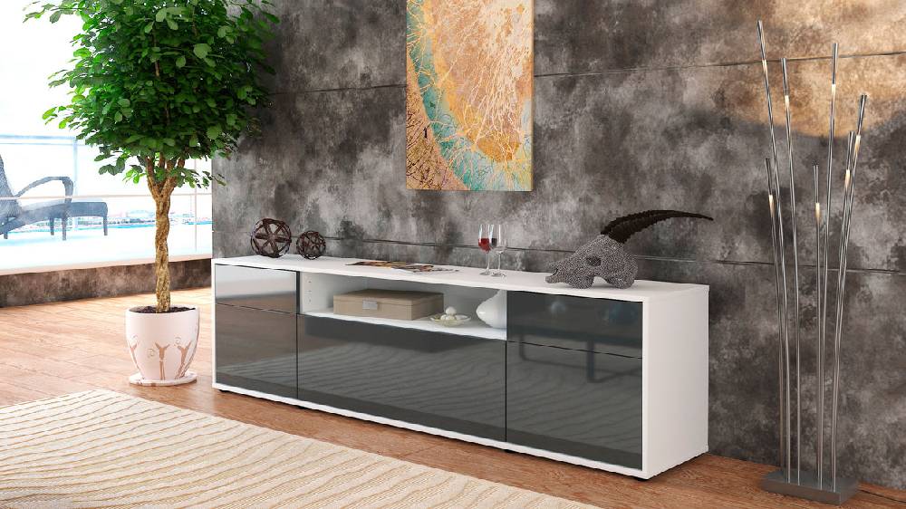 Stil Zeit Möbel Lowboard Bernadetta, Grau (180x49x35cm) Preisnachlass