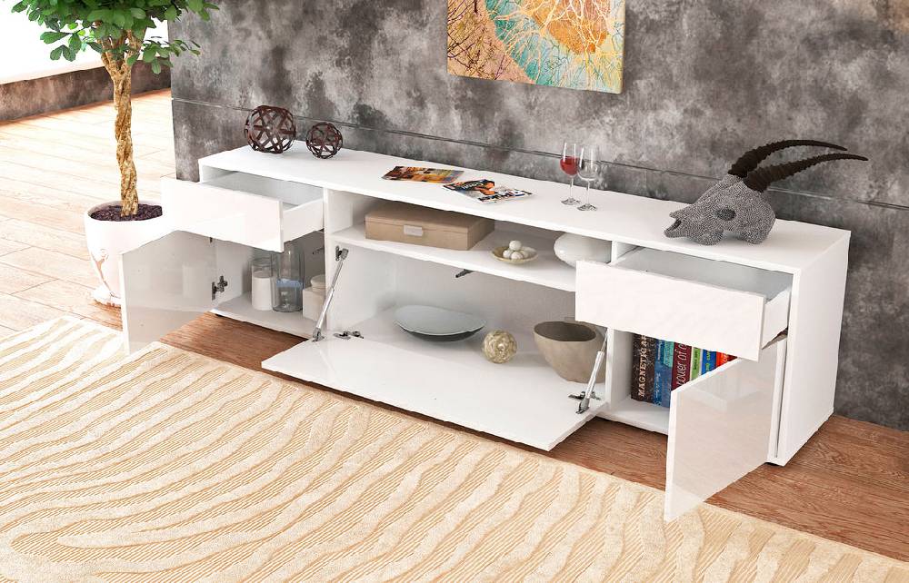 Stil Zeit Möbel Lowboard Bernadetta, Grau (180x49x35cm) Preisnachlass