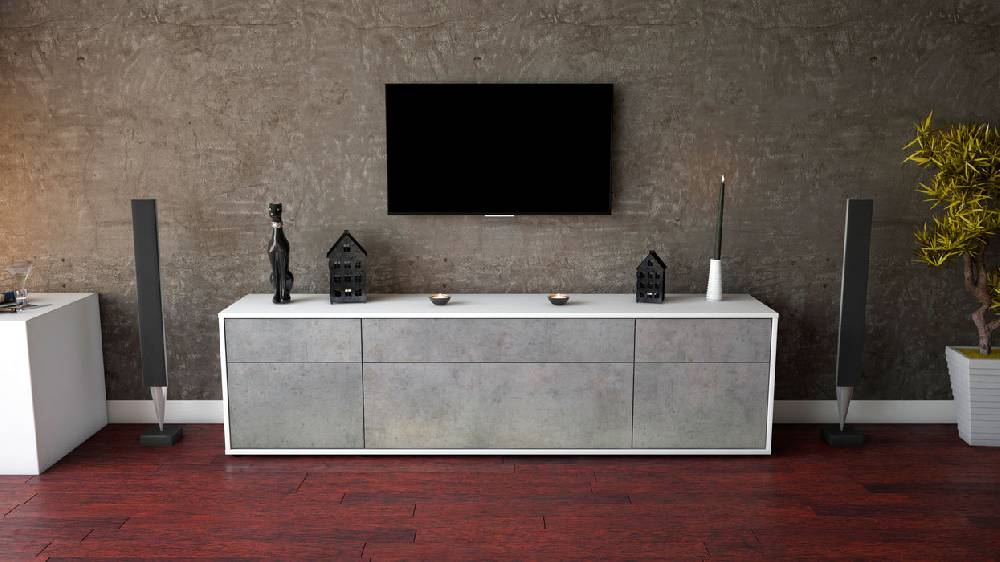 Stil Zeit Möbel Lowboard Beppa, Beton (180x49x35cm) Saisonschlussverkauf