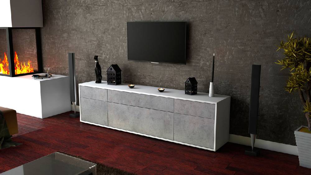 Stil Zeit Möbel Lowboard Beppa, Beton (180x49x35cm) Saisonschlussverkauf