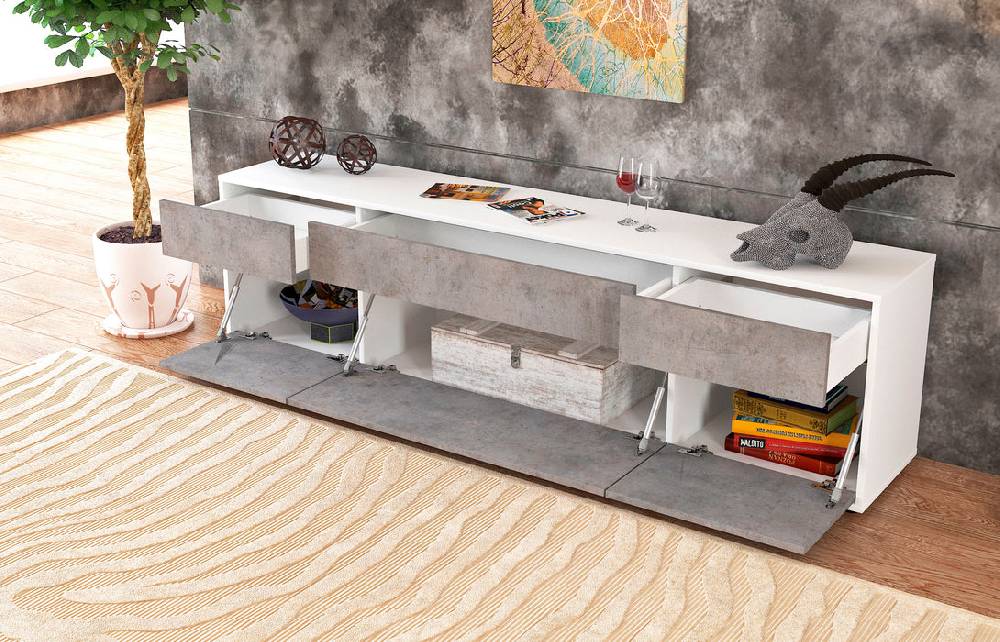 Stil Zeit Möbel Lowboard Beppa, Beton (180x49x35cm) Saisonschlussverkauf