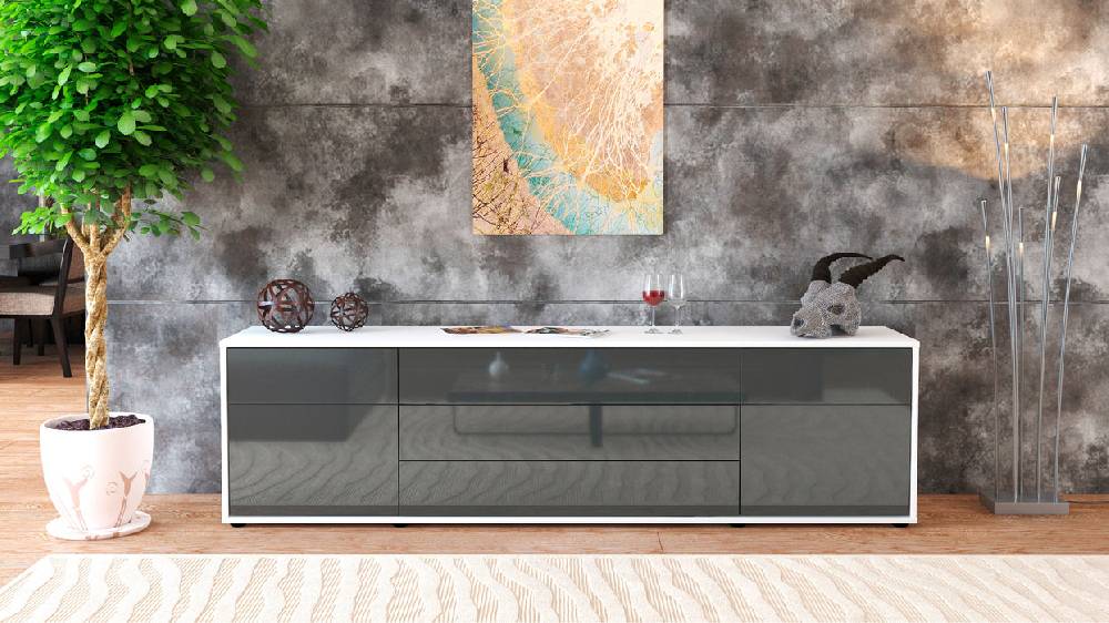 Stil Zeit Möbel Lowboard Benita, Grau (180x49x35cm) Weihnachtsangebot