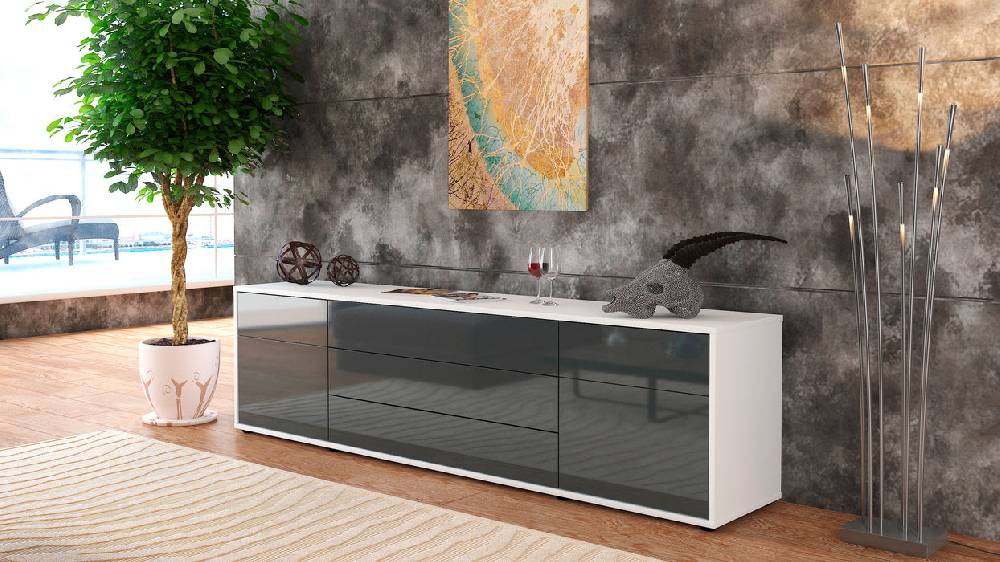 Stil Zeit Möbel Lowboard Benita, Grau (180x49x35cm) Weihnachtsangebot