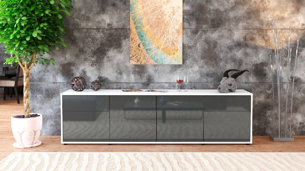 Stil Zeit Möbel Lowboard Benedetta, Grau (180x49x35cm) Osterangebot
