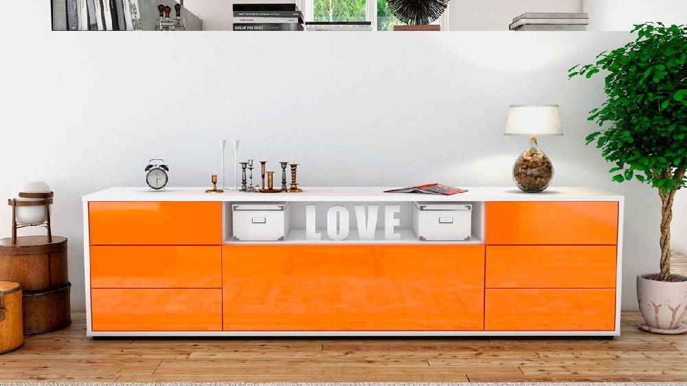 Stil Zeit Möbel Lowboard Beatrice, Orange (180x49x35cm) Jubiläumsangebot