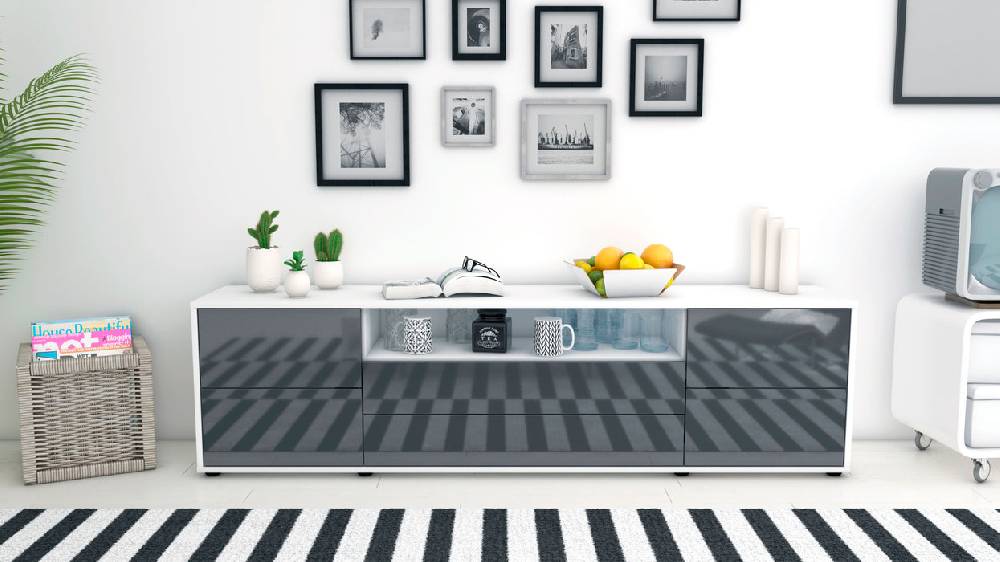 Stil Zeit Möbel Lowboard Aurora, Grau (180x49x35cm) Heißer Verkauf