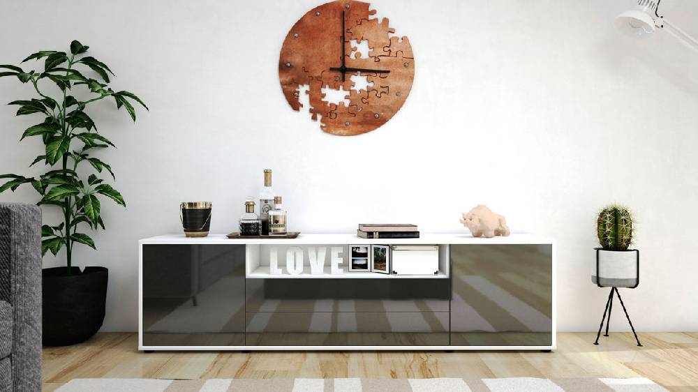 Stil Zeit Möbel Lowboard Armanda, Grau (180x49x35cm) Neuheiten